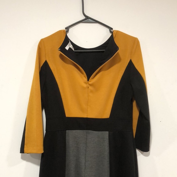 Black, Gold, Grey color block dress London Times 6 - Picture 5 of 7